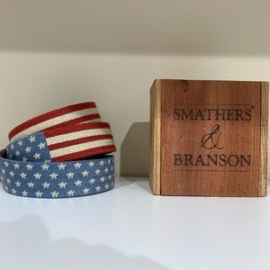 Stars and Stripes Needlepoint Belt by Smathers and Branson, NWT & Box